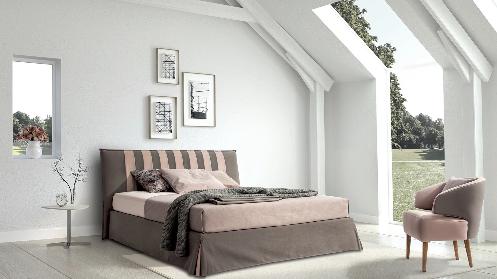 Letto matrimoniale in tessuto con testiera Tratto di Confort Line