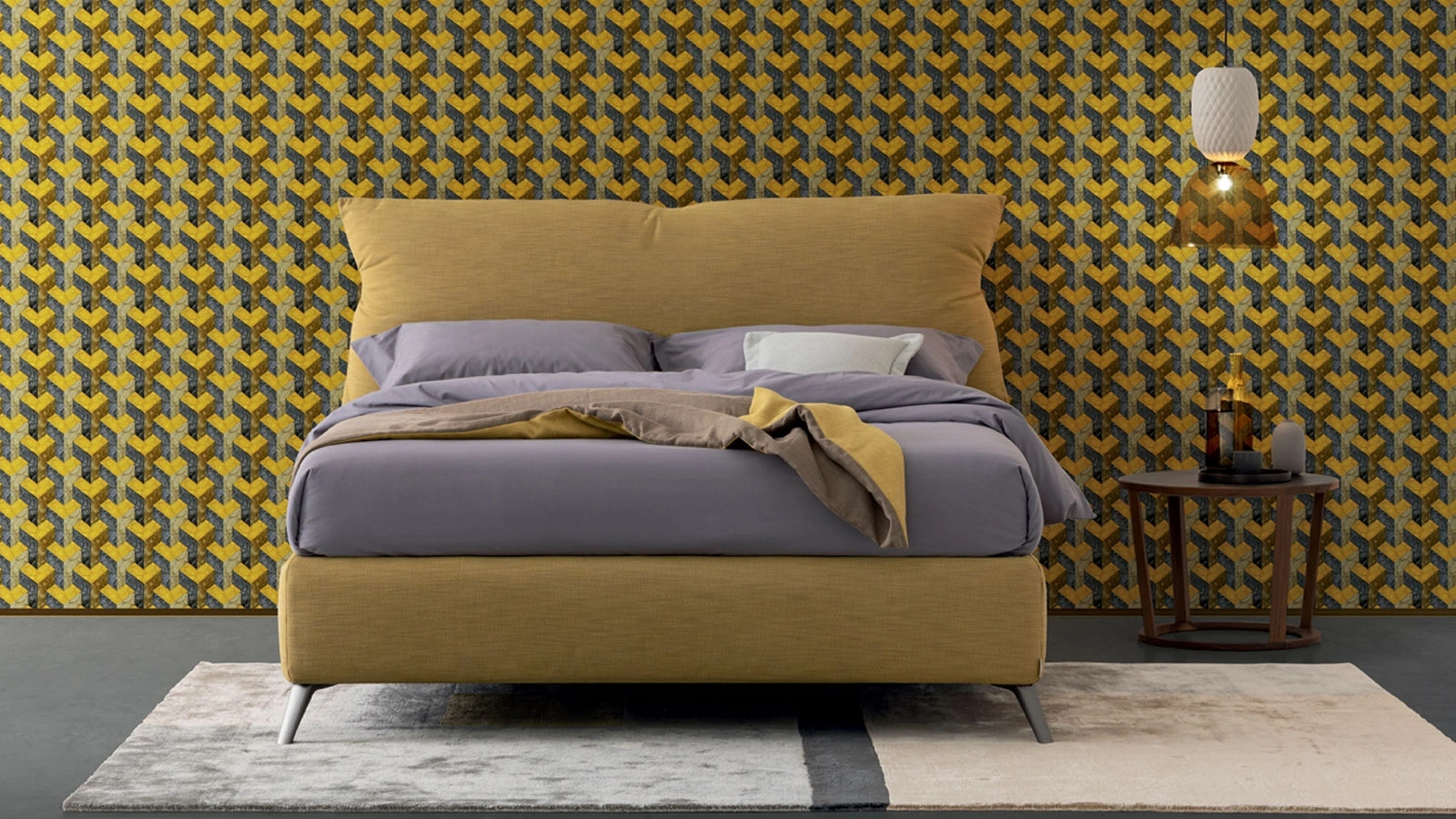 Letto in tessuto imbottito con testiera Dan di Oggioni