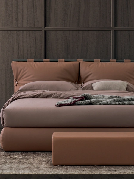 Letto in pelle Dual Round con box contenitore di Oggioni