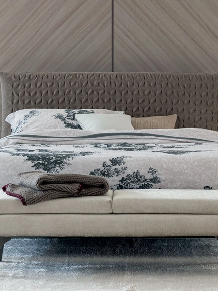 Letto Fanny Fold in tessuto con testiera lavorata di Oggioni