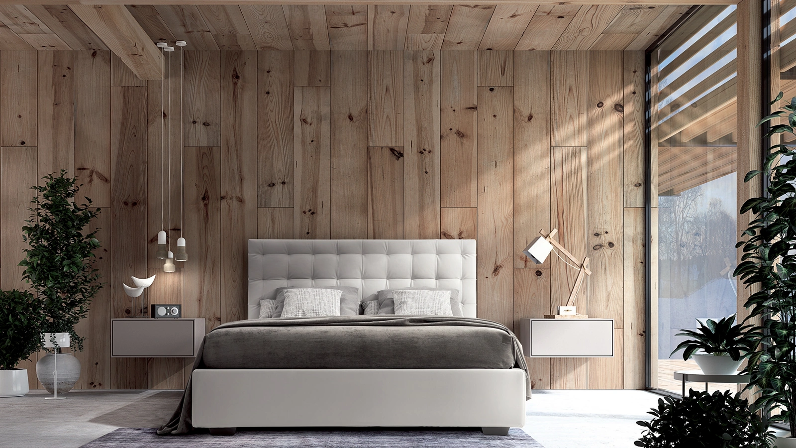 Letto in pelle con testiera trapuntata Luce di Confort Line