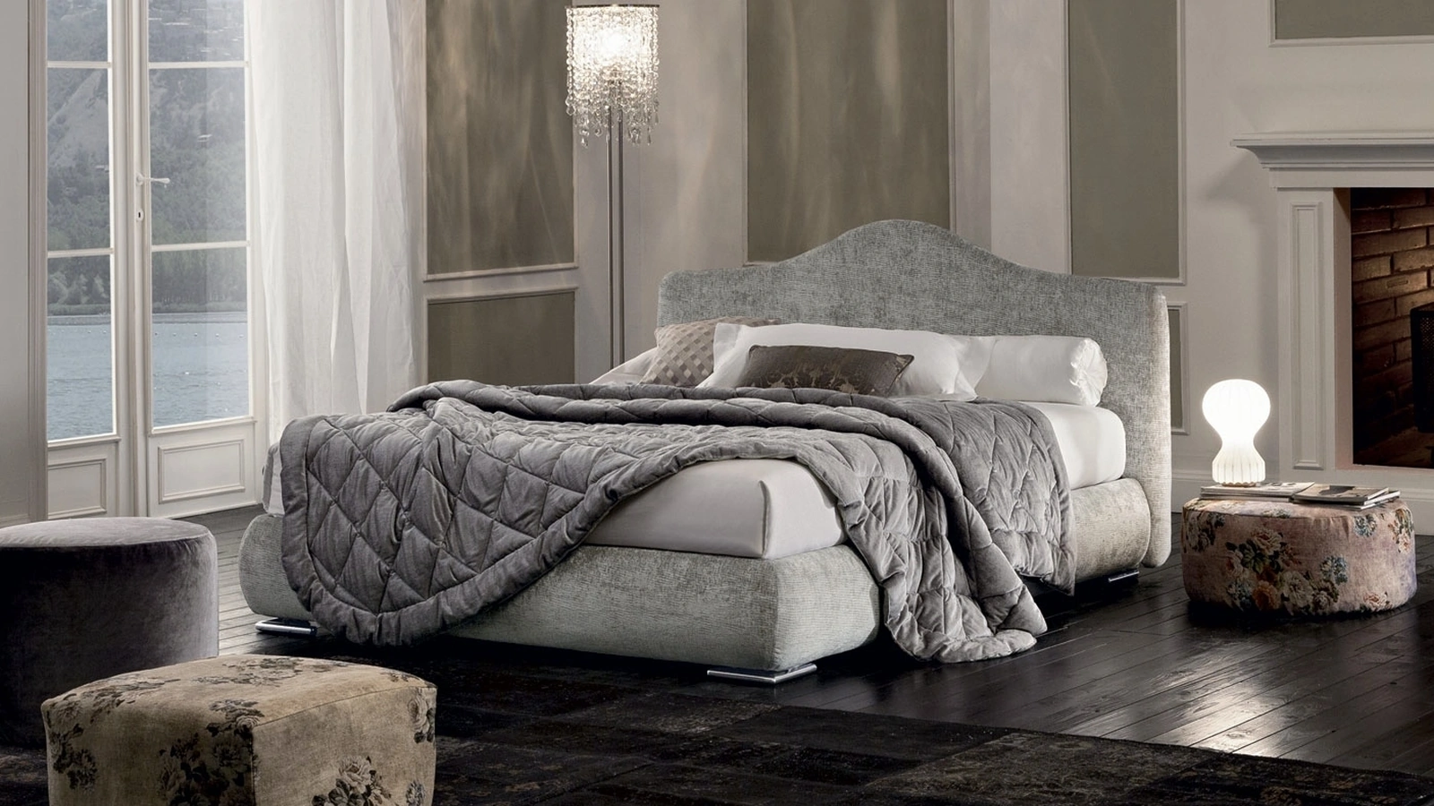 Letto in tessuto con testiera sagomata Luxury Round di Oggioni