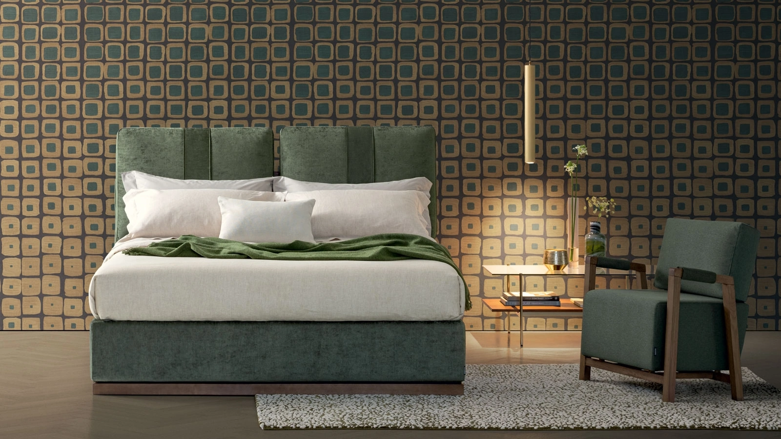 Letto in tessuto con testiera imbottita Oberoi di Oggioni