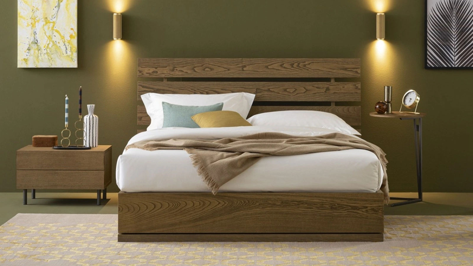 Letto in legno Parkside con testiera a doghe e box contenitore di Oggioni