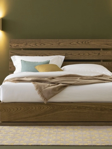 Letto in legno Parkside con testiera a doghe e box contenitore di Oggioni