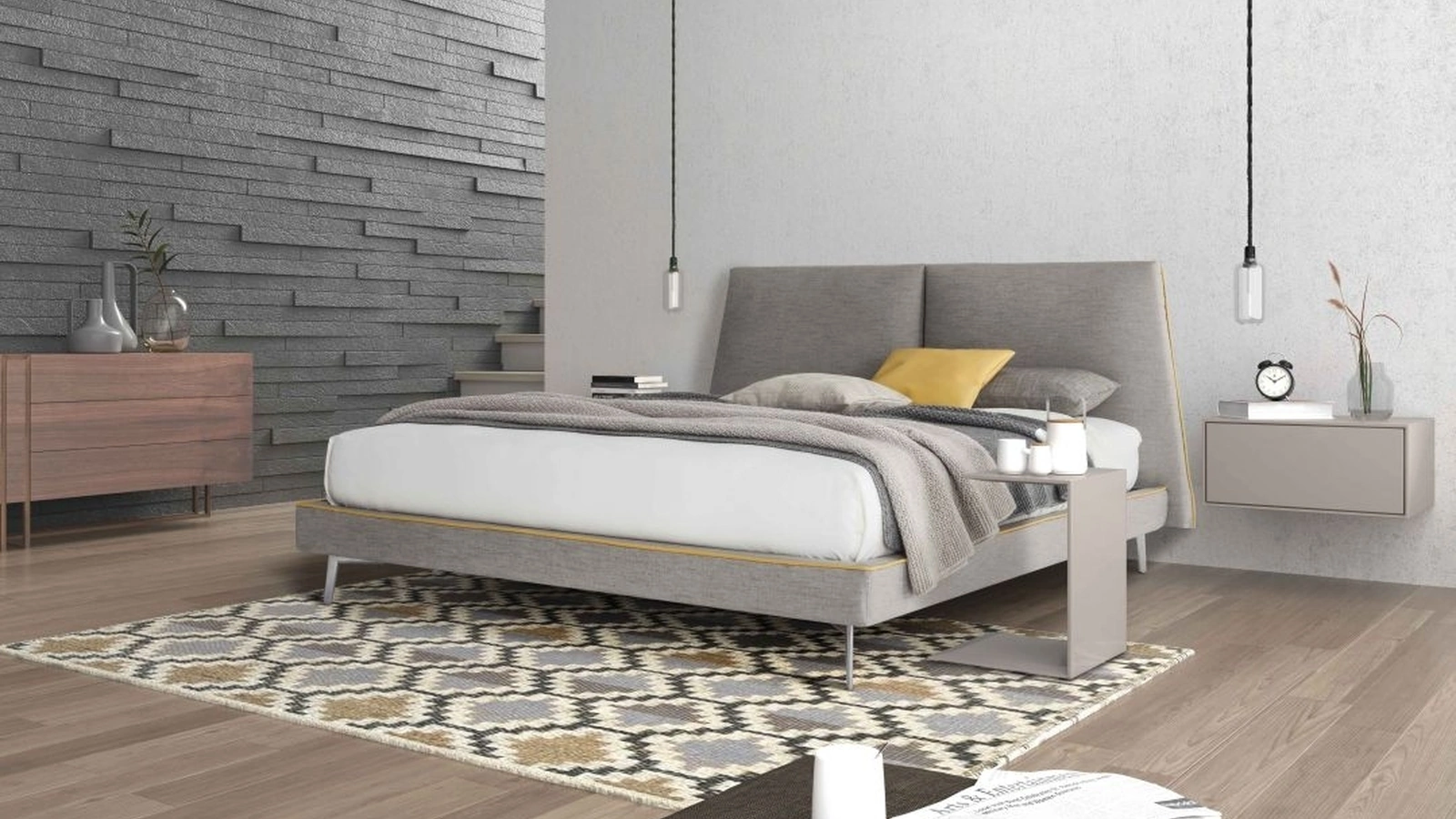 Letto in tessuto con testiera imbottita Profilo di Confort Line