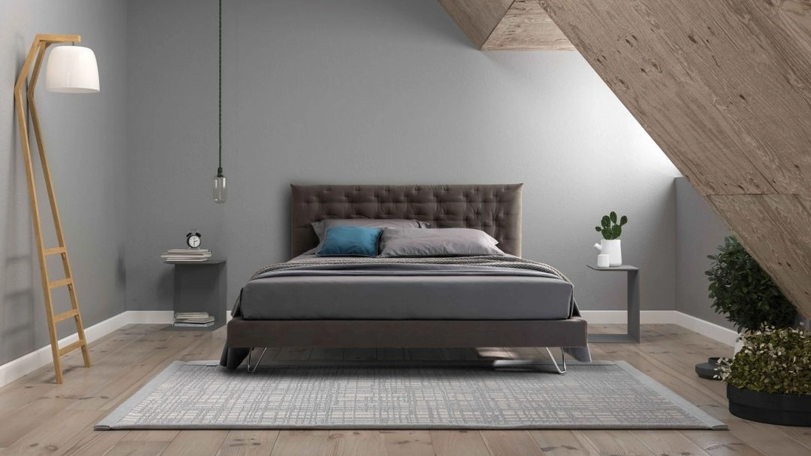 Letto matrimoniale con testiera trapuntata in tessuto Soffio di Confort Line