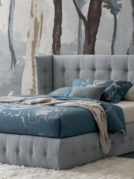 Letto Taste Quilt in tessuto trapuntato con testiera avvolgente di Oggioni