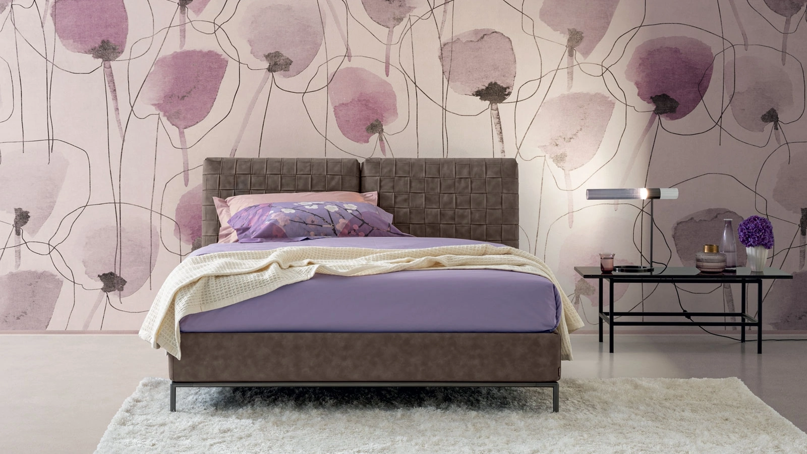 Letto in pelle con testiera dalla lavorazione intrecciata Urbano Basket di Oggioni