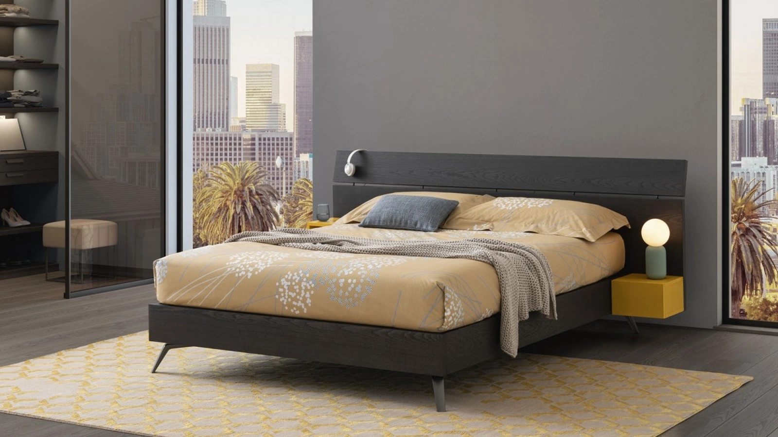 Letto in legno Vanquish Flap con testiera a doghe di Oggioni