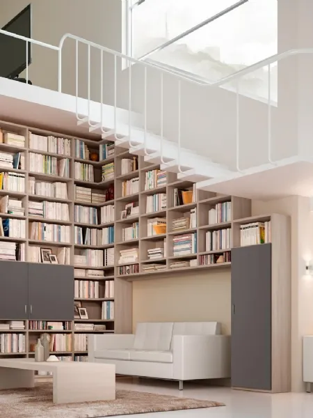 Libreria living 71D a muro su misura di Ferrimobili