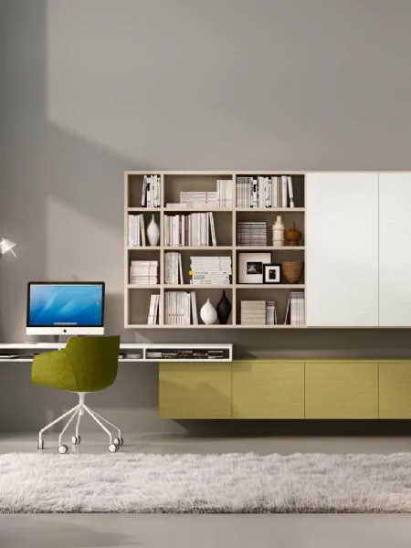 Libreria Living 74D sospesa composta da ante e vani a giorno di Ferrimobili