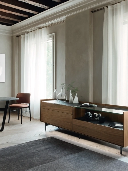 Madia Cabaret 56B in impiallacciato Noce e top in ceramica di Sangiacomo