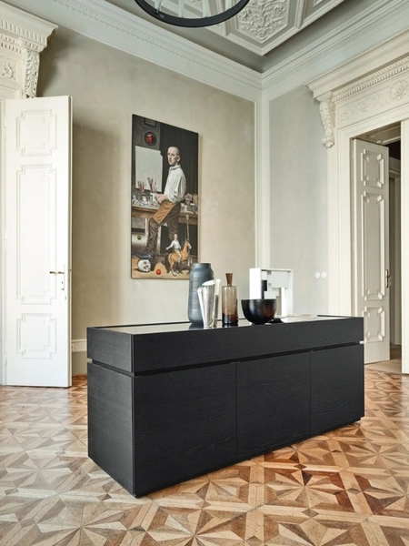 Madia Cidori 02 in Rovere carbone con top in vetro di Sangiacomo