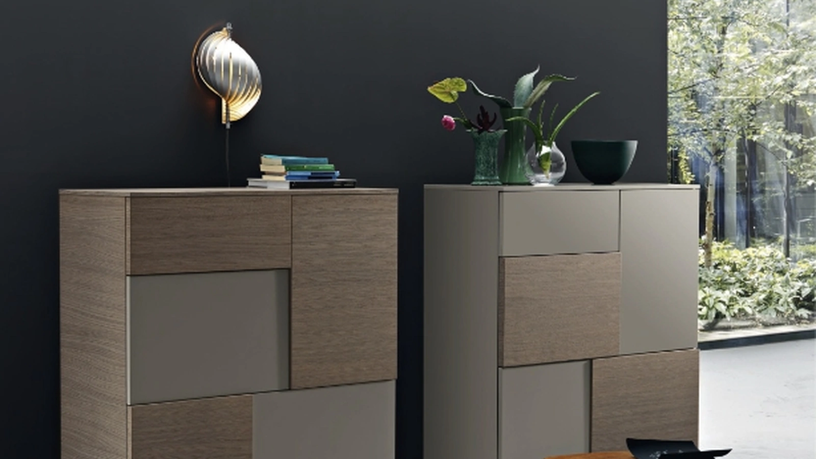 Madia Incontro 40 e 41 in Rovere argilla e laccato Ardesia di Sangiacomo