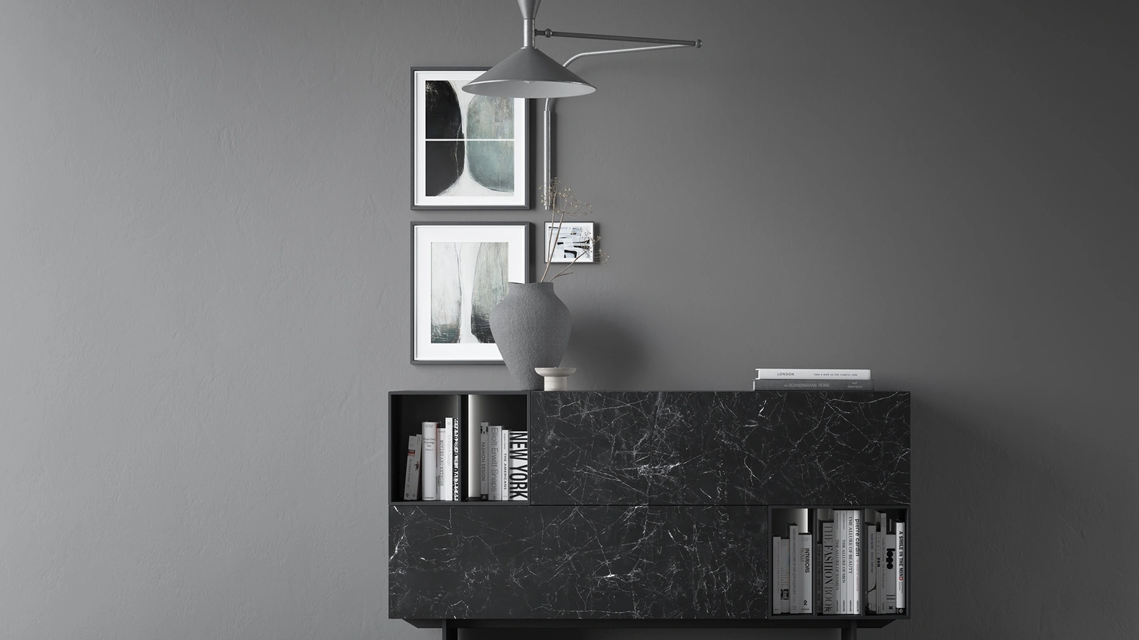 Madia con Libreria in gres porcellanato Kera Nero Marquinia di Caccaro