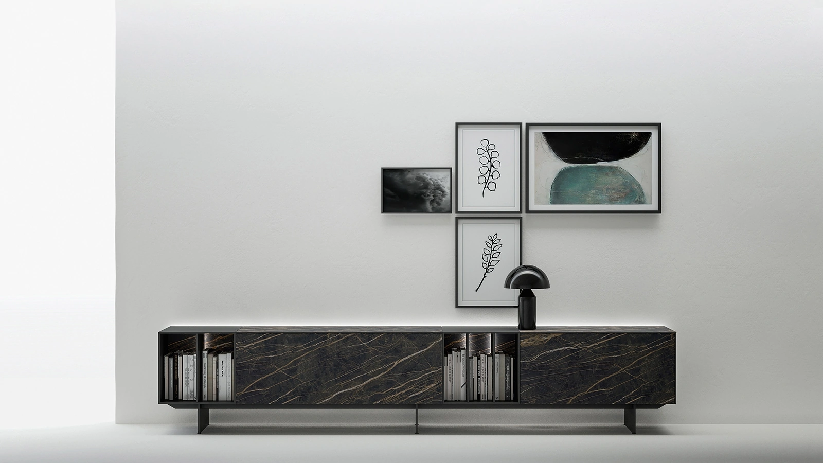 Madia con piede 180 in gres porcellanato effetto marmo di Caccaro