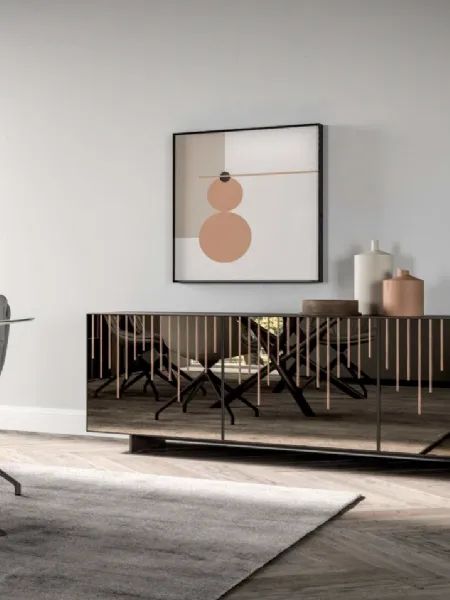 Madia Rain a tre ante in vetro con listelli in legno di Ozzio