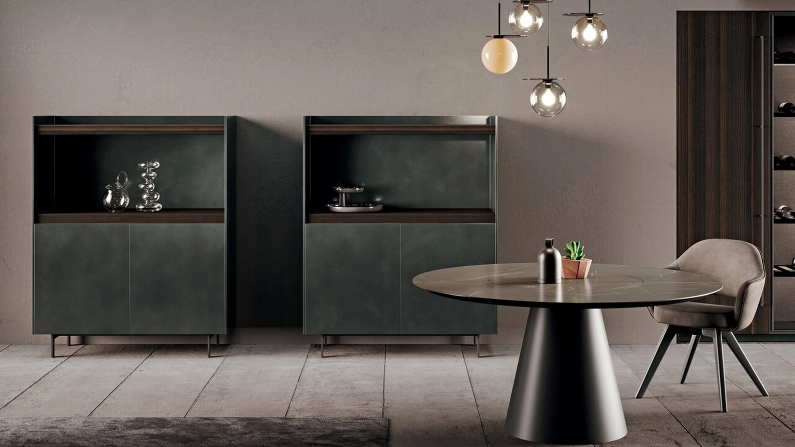 Madia Alta in laccato metal e legno eucalipto scuro Scava di Binova