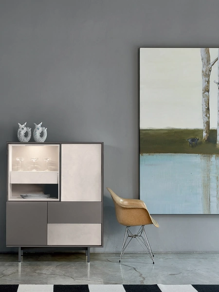 Madia Scrigno 316 in laccato opaco Piombo e materico Loto natura di Sangiacomo