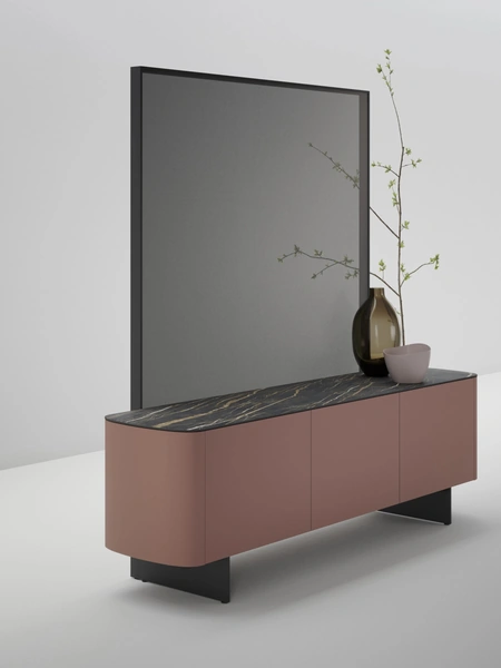 Madia con separè Side View in laccato opaco con top in gres di Caccaro