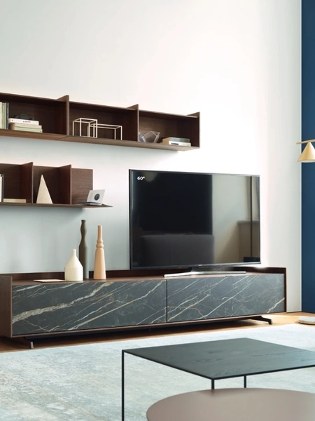 Mobile Porta Tv Base Cabaret Ceramica 1E in Rovere termotrattato con frontali in ceramica di Sangiacomo