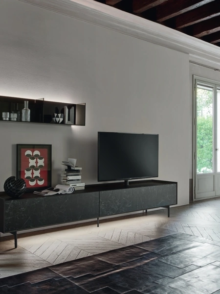 Mobile Porta Tv Base Cabaret Ceramica 2E in Rovere termotrattato con frontali in ceramica di Sangiacomo