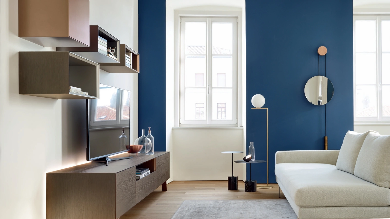 Mobile Porta Tv Base Domino Più 6P in Rovere argilla di Sangiacomo