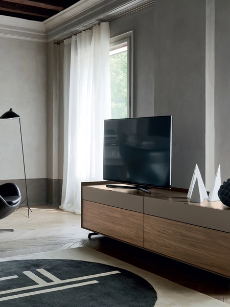 Mobile Porta Tv Cabaret 15A in impiallacciato Noce e laccato opaco di Sangiacomo