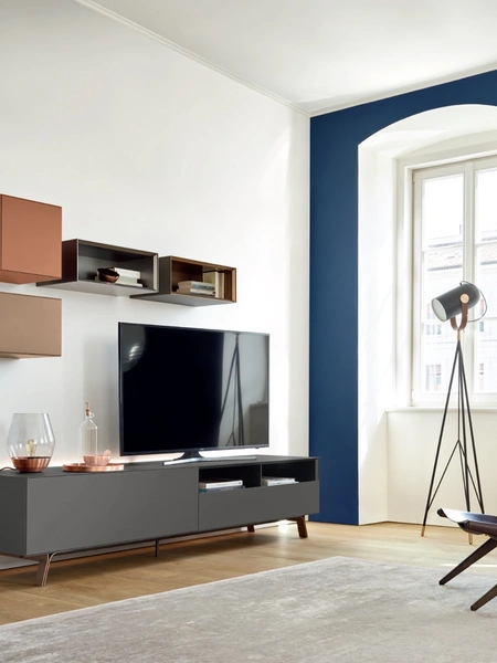 Mobile Porta Tv Domino Più 14P sx in laccato opaco di Sangiacomo