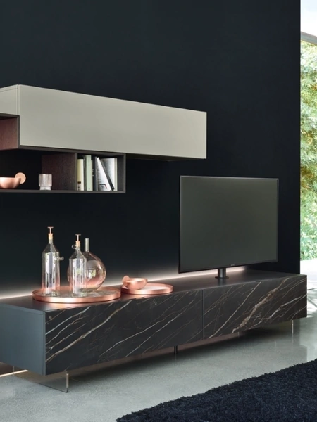 Mobile Porta Tv Base Lampo con Vesa CMEV004 in ceramica e laccato opaco di Sangiacomo