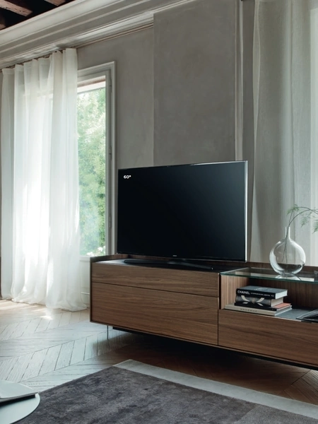 Mobile Porta Tv Cabaret 56B sx in impiallacciato Noce e top in ceramica di Sangiacomo