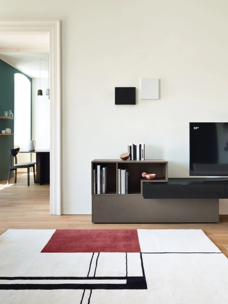 Mobile Porta Tv Lampo Open 5 in impiallacciato Rovere Carbone e materico Loto Terra di Sangiacomo