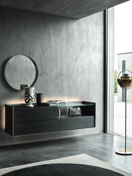 Mobile sospeso Cabaret 53B SX in Rovere carbone e top in ceramica di Sangiacomo