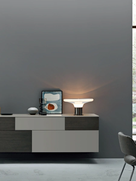 Mobile sospeso Incontro 12 pensile in laccato opaco e Rovere di Sangiacomo