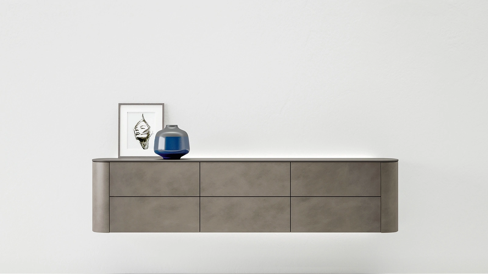 Mobile sospeso in laccato effetto metallo con fianchi tondi Side di Caccaro