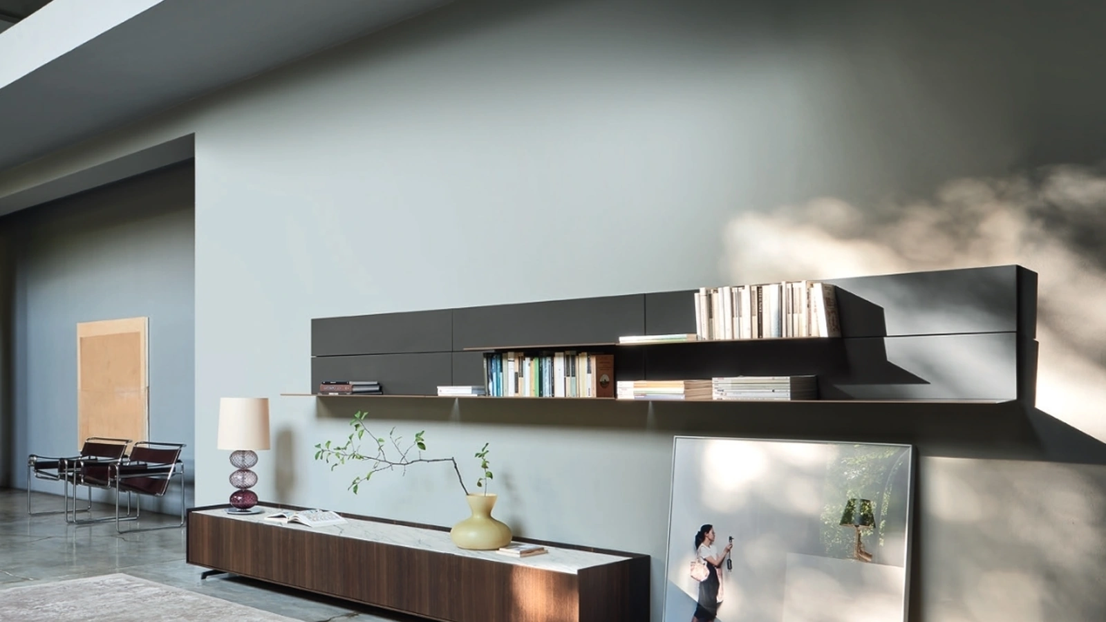 Parete Attrezzata Base Cabaret 5A in Rovere termotrattato e top in ceramica di Sangiacomo