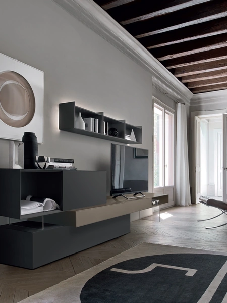 Parete Attrezzata Base Domino IN3 21N in laccato opaco di Sangiacomo