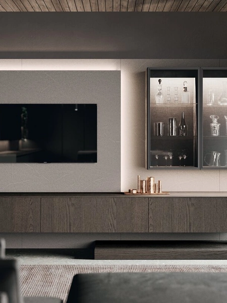 Parete Attrezzata Bluna Legno 01 in rovere grigio di Binova