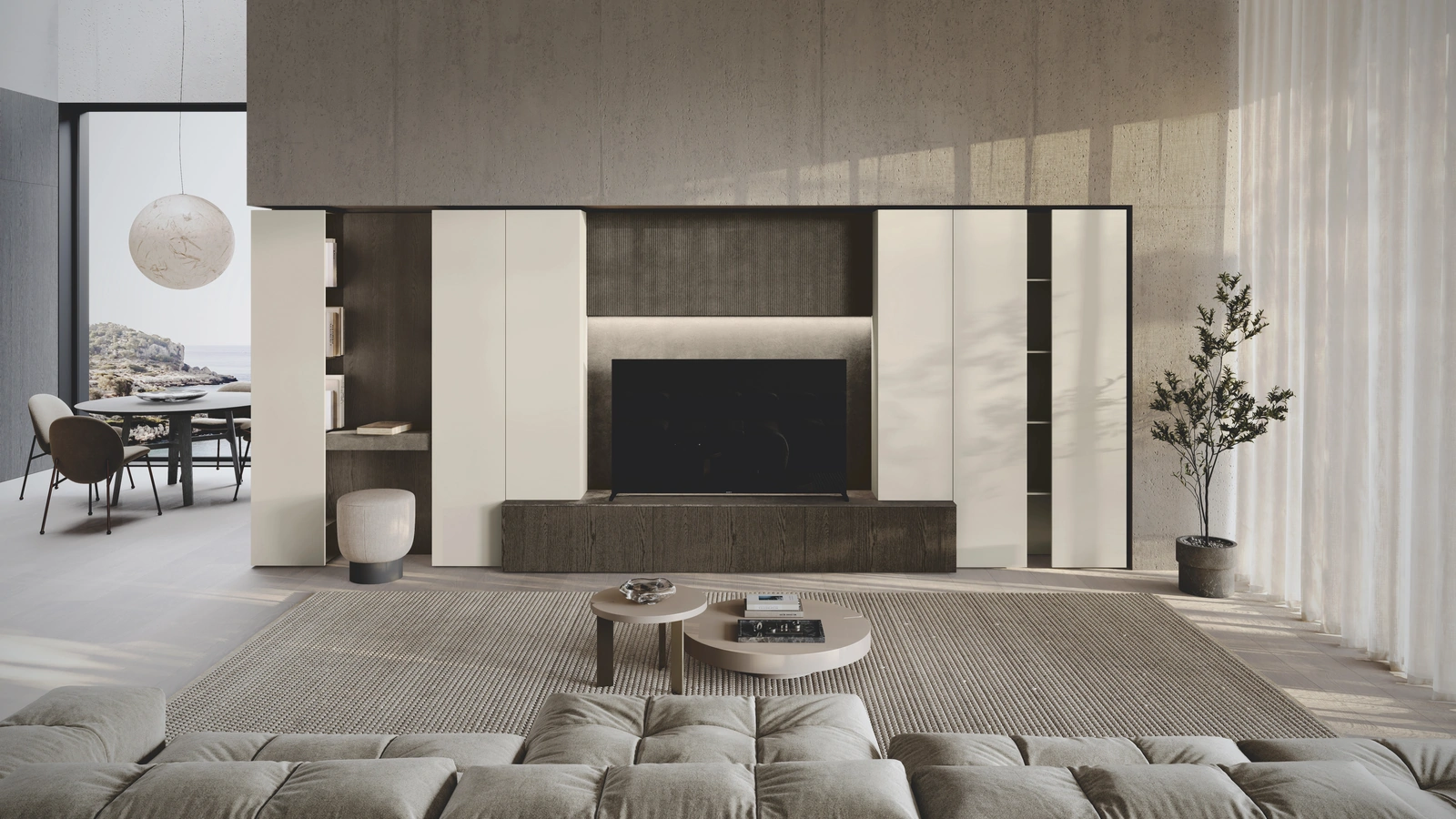 Parete Attrezzata Bluna Tech Opaco in bilaminato legno e laccato di Binova