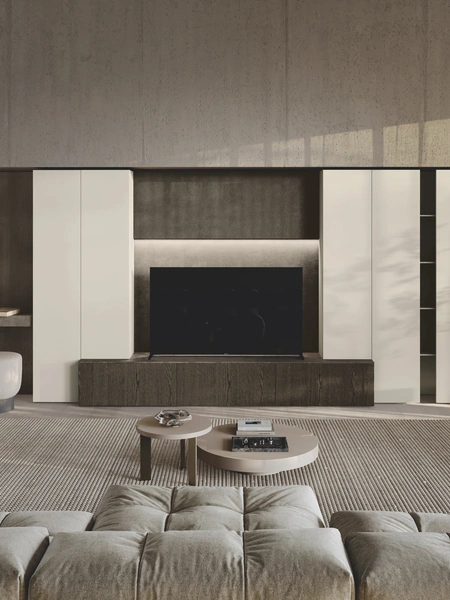 Parete Attrezzata Bluna Tech Opaco in bilaminato legno e laccato di Binova