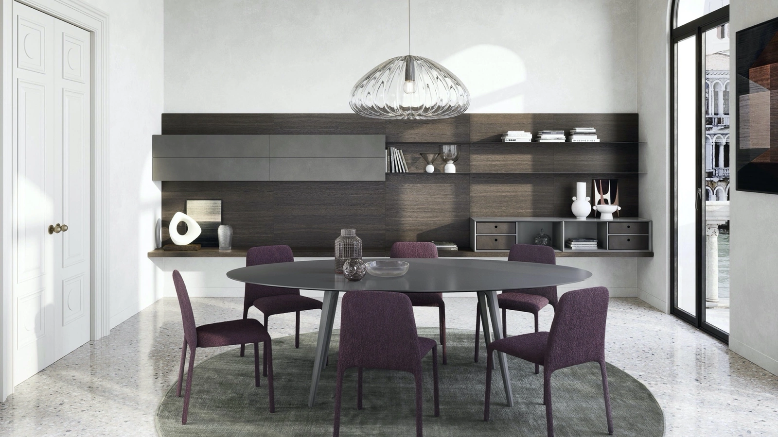 Parete Attrezzata sospesa Boiserie 02 in legno e laccato di Novamobili