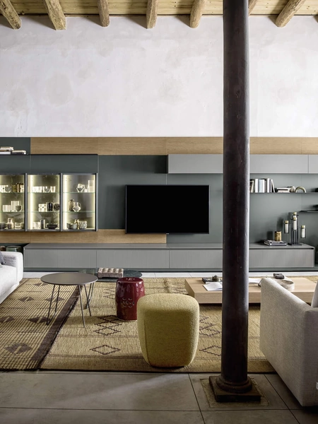 Parete Attrezzata Boiserie 01 in laccato opaco e legno di Novamobili