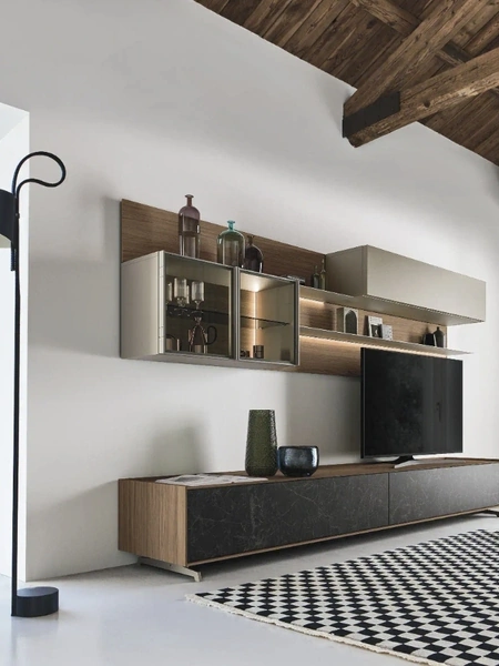 Parete Attrezzata Cabaret One 03 in legno e ceramica di Sangiacomo