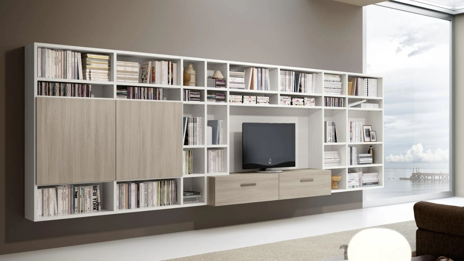 Parete Attrezzata sospesa Living 82D in melaminico di Ferrimobili