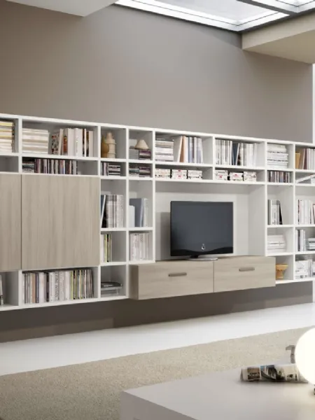 Parete Attrezzata sospesa Living 82D in melaminico di Ferrimobili