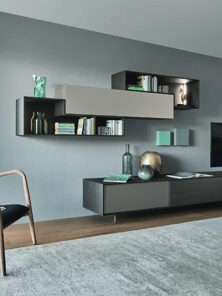 Parete Attrezzata Lampo L6C01 in laccato opaco di Sangiacomo