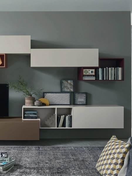 Parete Attrezzata Lampo L6C03 in laccato opaco di Sangiacomo