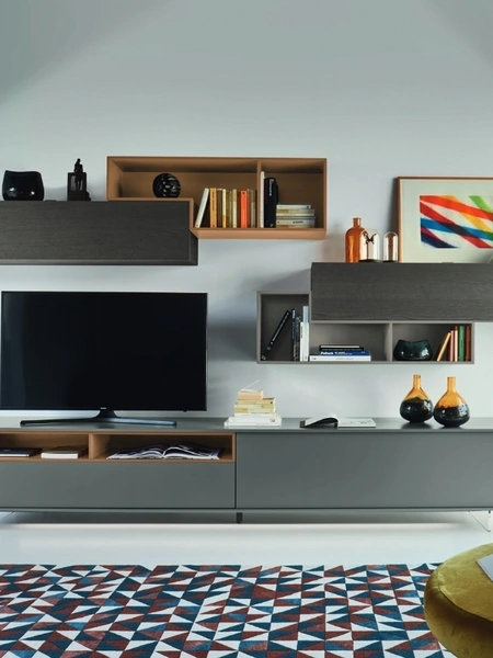 Parete Attrezzata Lampo L6C05 in laccato opaco e Rovere di Sangiacomo