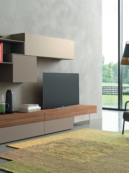 Parete Attrezzata Lampo L6C06 in impiallacciato Noce e laccato opaco di Sangiacomo